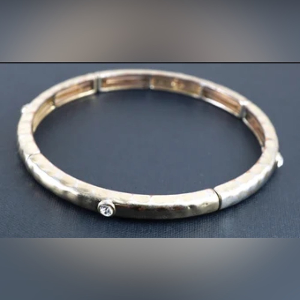 Silvertone Segmented Bangle Bracelet Rhinestone Crystals